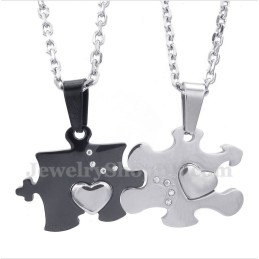 Titanium Zwarte Puzzelhanger Voor Koppels Met Gratis Ketting (Één Paar)