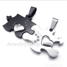 Titanium Zwarte Puzzelhanger Voor Koppels Met Gratis Ketting (Één Paar)