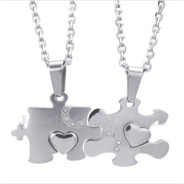 Titanium Puzzel Hanger Voor Koppels Met Gratis Ketting (Één Paar)