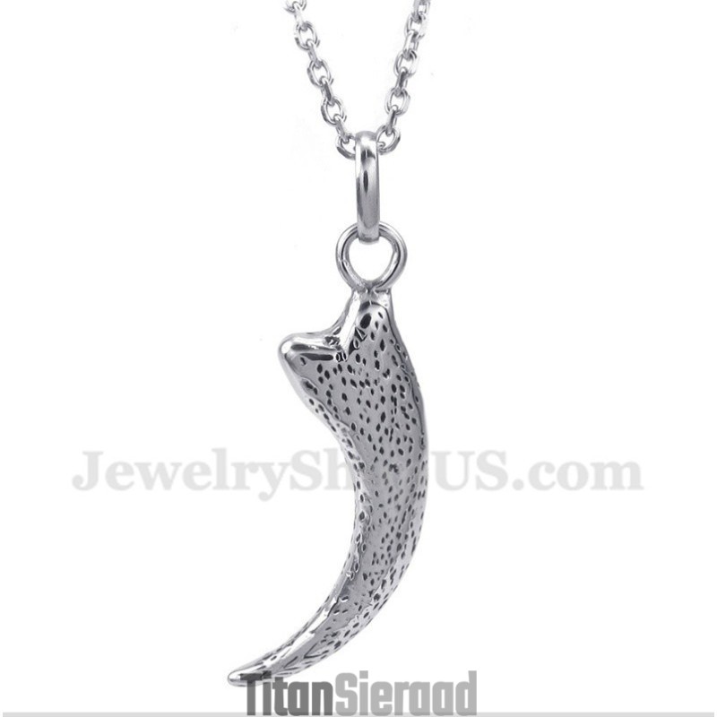 Titanium Wolf Fang Hanger Voor Heren Met Gratis Ketting