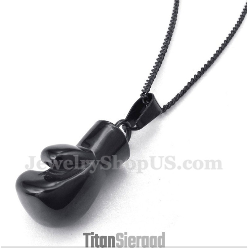 Heren Titanium Zwarte Bokshandschoen Hanger Met Gratis Ketting