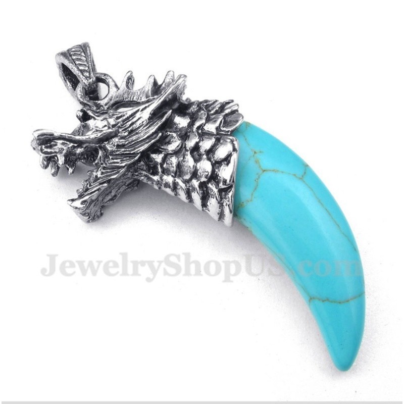Heren Titanium Turquoise Wolfskophoornhanger Met Gratis Ketting Heren Titanium Turquoise Wolfskophoornhanger Met Gratis Ketting