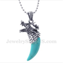 Heren Titanium Turquoise Wolfskophoornhanger Met Gratis Ketting