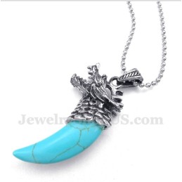 Heren Titanium Turquoise Wolfskophoornhanger Met Gratis Ketting