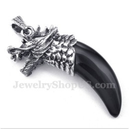 Heren Titanium Zwarte Onyx Wolfkophoorns Hanger Met Gratis Ketting