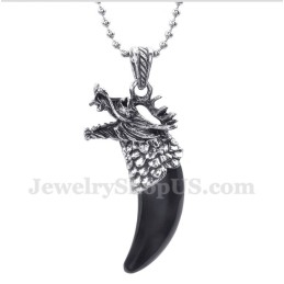 Heren Titanium Zwarte Onyx Wolfkophoorns Hanger Met Gratis Ketting