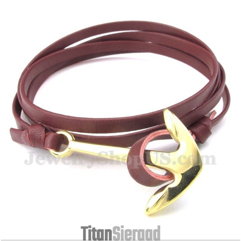 Heren Leren Anker Titanium Armband