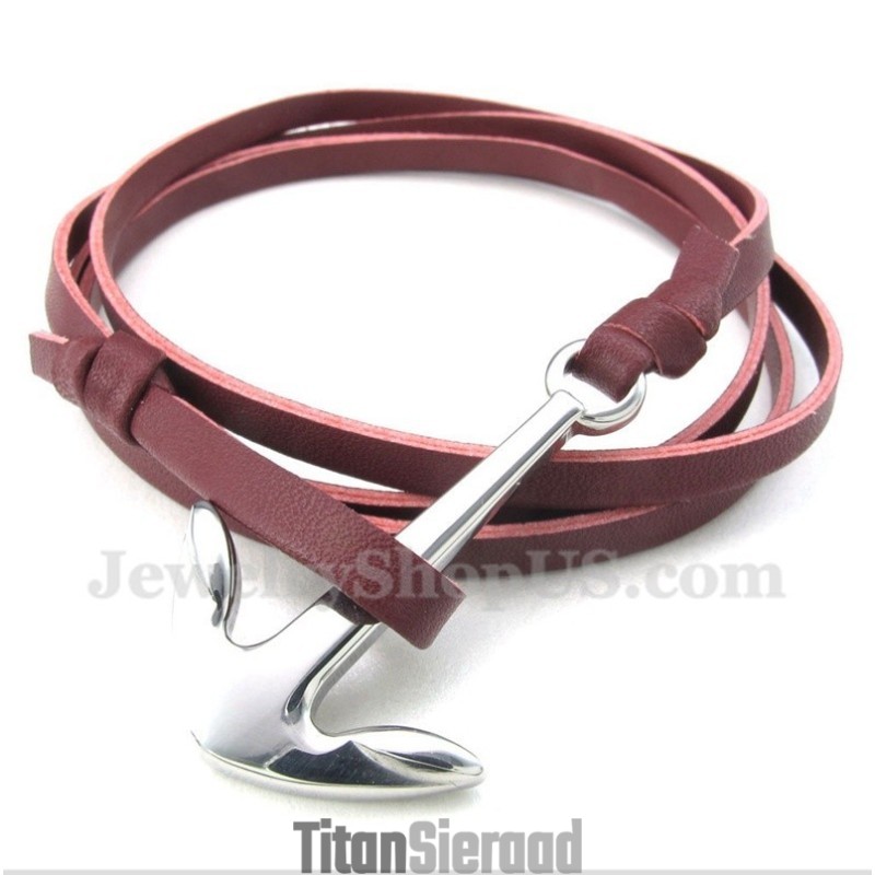 Heren Leren Anker Titanium Armband