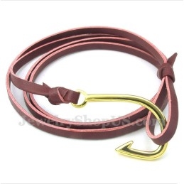 Heren Leren Haakjes Titanium Armband
