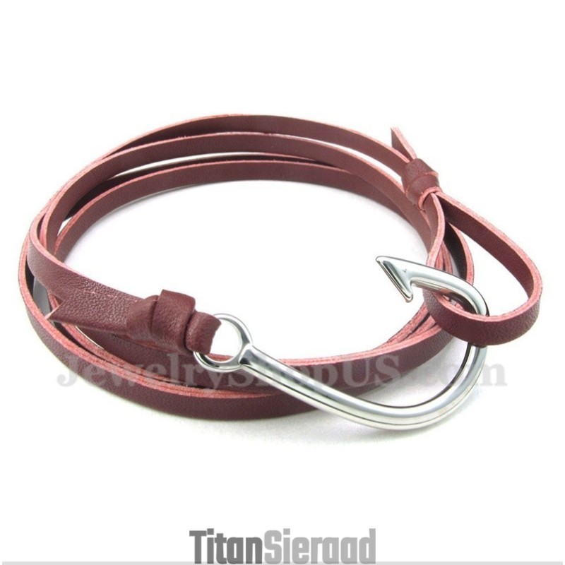 Heren Leren Haakjes Titanium Armband