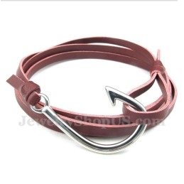 Heren Leren Haakjes Titanium Armband