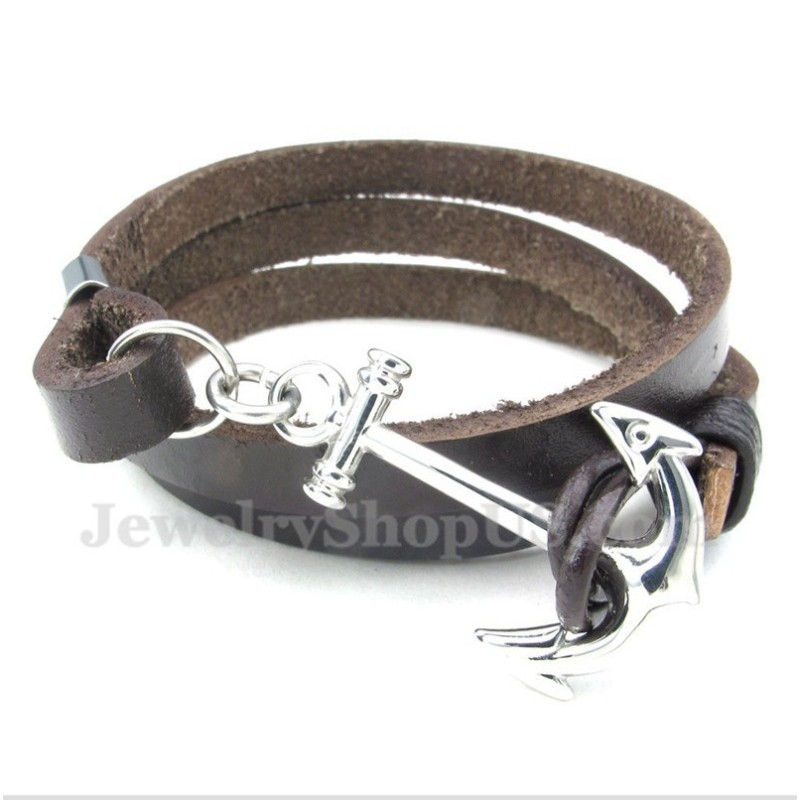 Heren Titanium Leren Ankerarmband