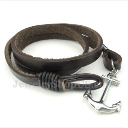 Heren Titanium Leren Ankerarmband