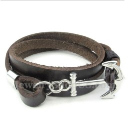 Heren Titanium Leren Ankerarmband