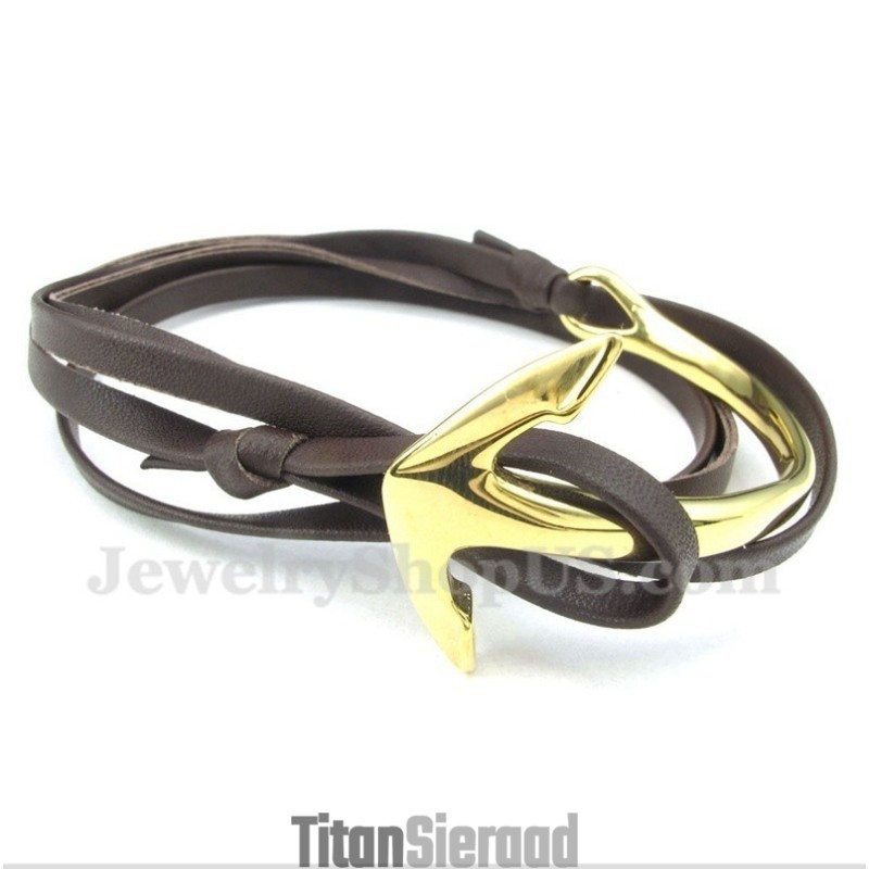 Heren Titanium Leren Ankerarmband