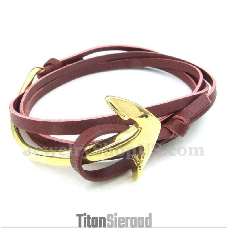 Heren Titanium Leren Ankerarmband