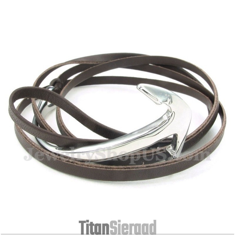 Heren Titanium Leren Ankerarmband
