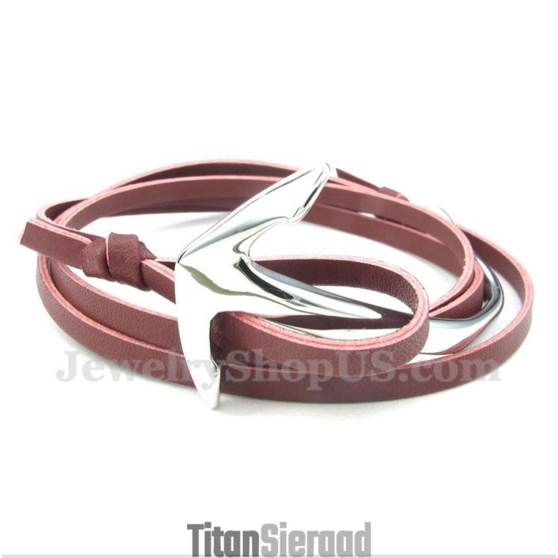 Heren Titanium Leren Ankerarmband Heren Titanium Leren Ankerarmband
