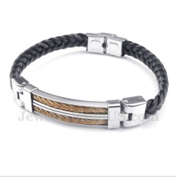 Heren Leren Roségouden Titanium Armband
