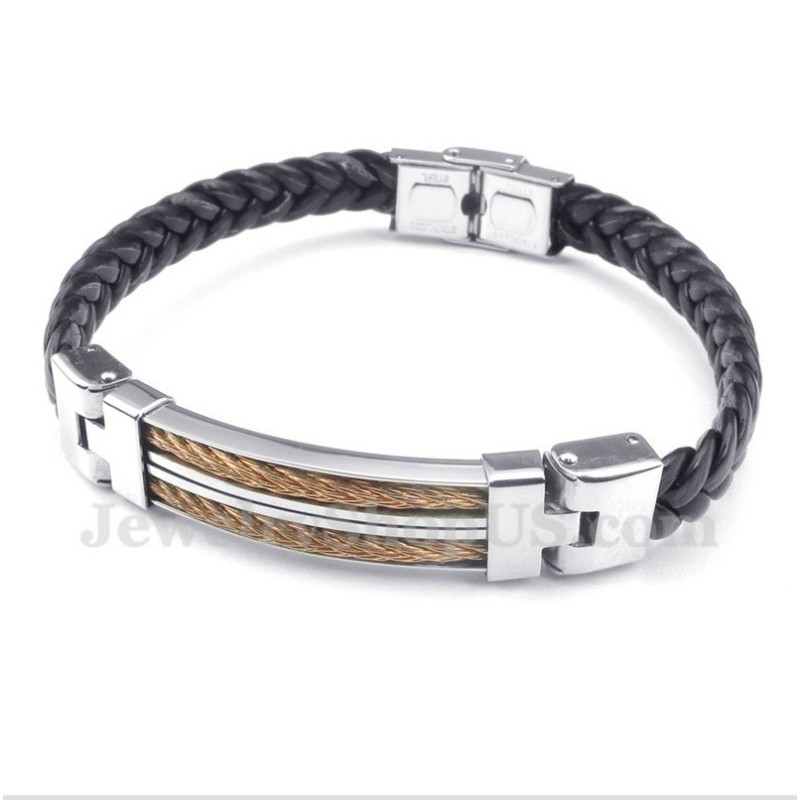 Heren Leren Roségouden Titanium Armband Heren Leren Roségouden Titanium Armband