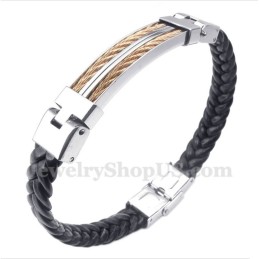 Heren Leren Roségouden Titanium Armband