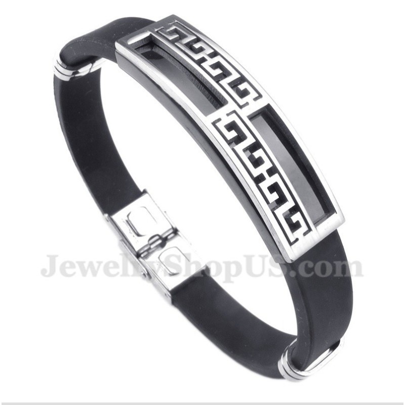 Herenarmband Van Titaniumrubber Met Grieks Meanderpatroon Herenarmband Van Titaniumrubber Met Grieks Meanderpatroon