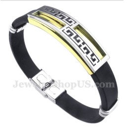 Herenarmband Van Titaniumrubber Met Gouden Griekse Meanderpatroon