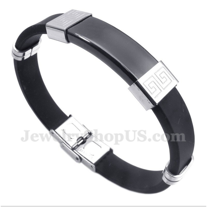 Herenarmband Van Titaniumrubber Met Grieks Meanderpatroon Herenarmband Van Titaniumrubber Met Grieks Meanderpatroon