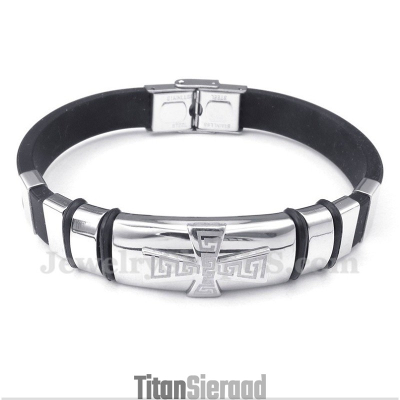 Herenarmband Van Titaniumrubber Met Grieks Meanderpatroon Herenarmband Van Titaniumrubber Met Grieks Meanderpatroon