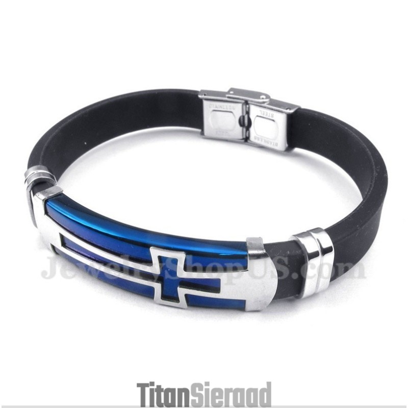 Heren Titanium Rubberen Kruisarmband Heren Titanium Rubberen Kruisarmband
