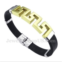 Herenarmband Van Titaniumrubber Met Gouden Griekse Meanderpatroon