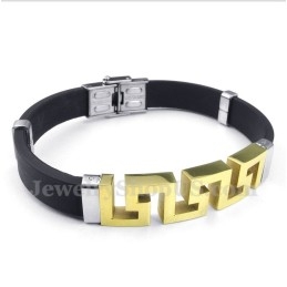 Herenarmband Van Titaniumrubber Met Gouden Griekse Meanderpatroon