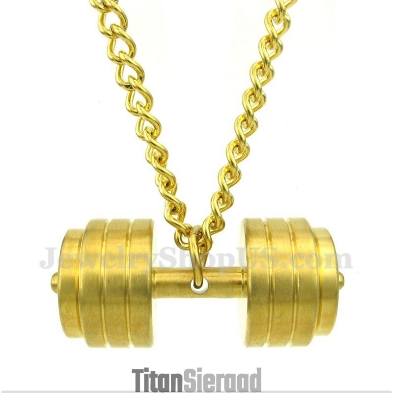 Gouden Titanium Halterhanger Voor Heren Met Gratis Ketting Gouden Titanium Halterhanger Voor Heren Met Gratis Ketting