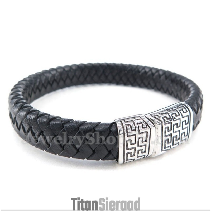 Heren Titanium Leren Armband
