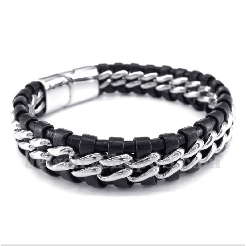 Heren Titanium Leren Armband Heren Titanium Leren Armband