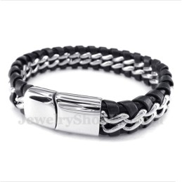 Heren Titanium Leren Armband