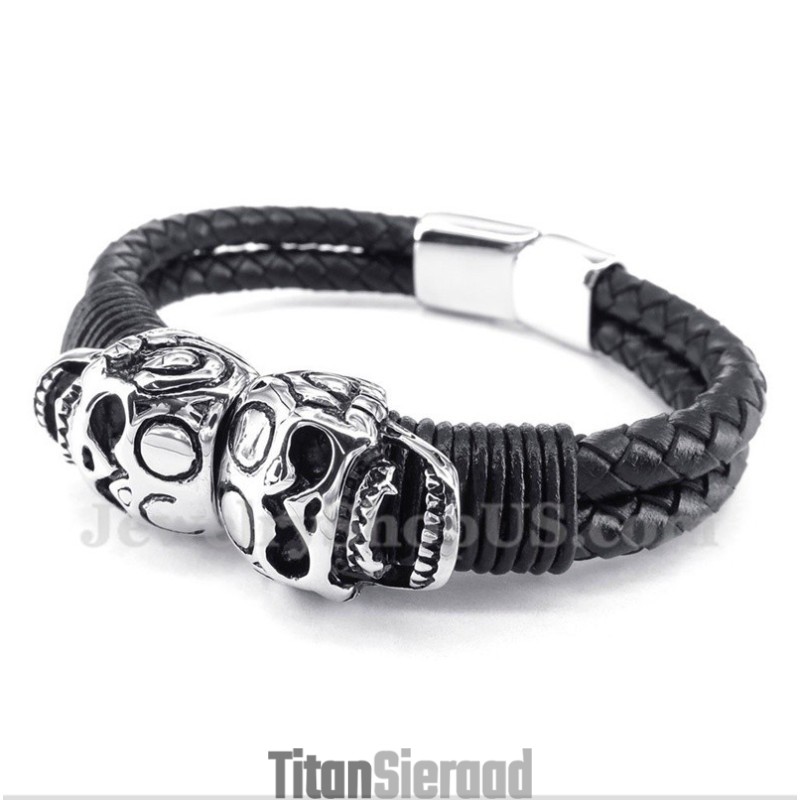 Heren Titanium Leren Armband Heren Titanium Leren Armband
