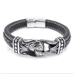 Heren Zwarte Titanium Leren Armband
