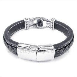 Heren Zwarte Titanium Leren Armband