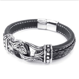 Heren Zwarte Titanium Leren Armband