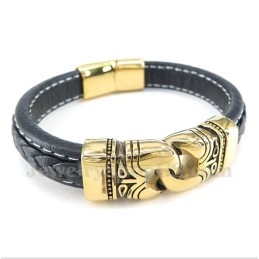 Heren Titanium Vergulde Leren Armband