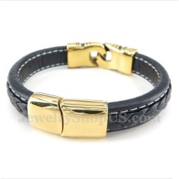 Heren Titanium Vergulde Leren Armband