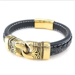 Heren Titanium Vergulde Leren Armband