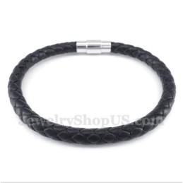 Zwarte Leren Herenarmband