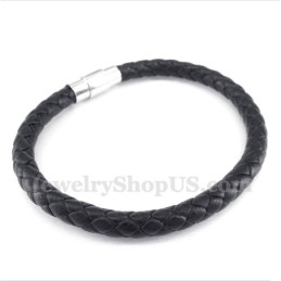 Zwarte Leren Herenarmband