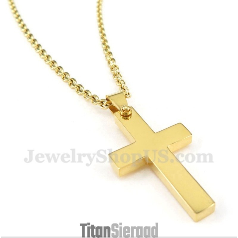 Titanium Gouden Kruishanger Voor Heren Met Gratis Ketting Titanium Gouden Kruishanger Voor Heren Met Gratis Ketting