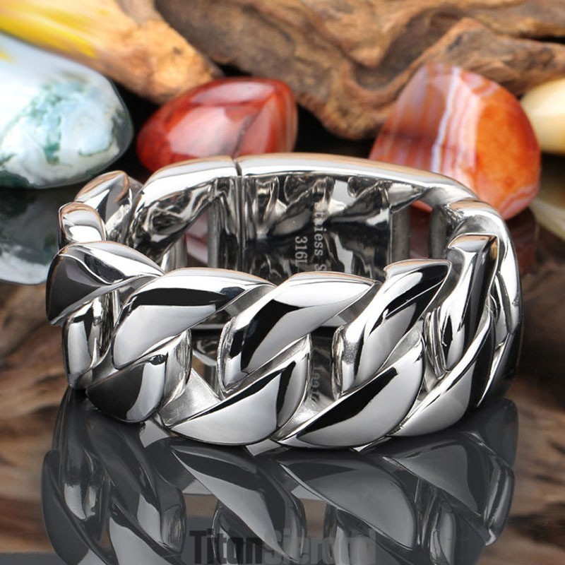 Mode Dikke Sectie Glanzende Titanium Kettingarmband