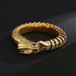 Vintage Heren Titanium Armband Met Drakenschubpatroon