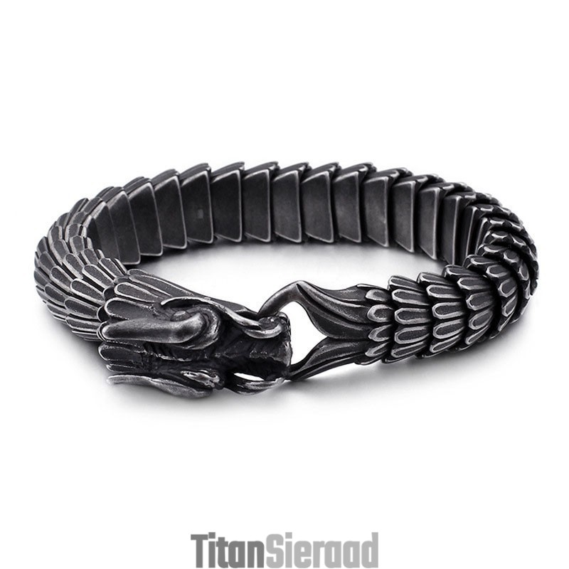Vintage Heren Titanium Armband Met Drakenschubpatroon Vintage Heren Titanium Armband Met Drakenschubpatroon