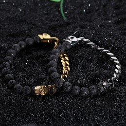 Schedel Boeddha Kralen Vulkanische Steen Kralen Titanium Armband